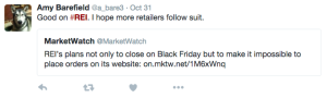 tweet about REI closing on Black Friday