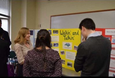 Elizabeth discusses her work as a communications intern with local non-profit BikeWalk NC to fellow students at a conference in April 2016 through the UNC-CH School of Social Work.